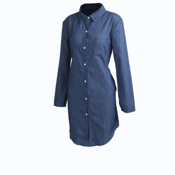 Denim Blue Mini Shirt Dress - Picture 6 of 9